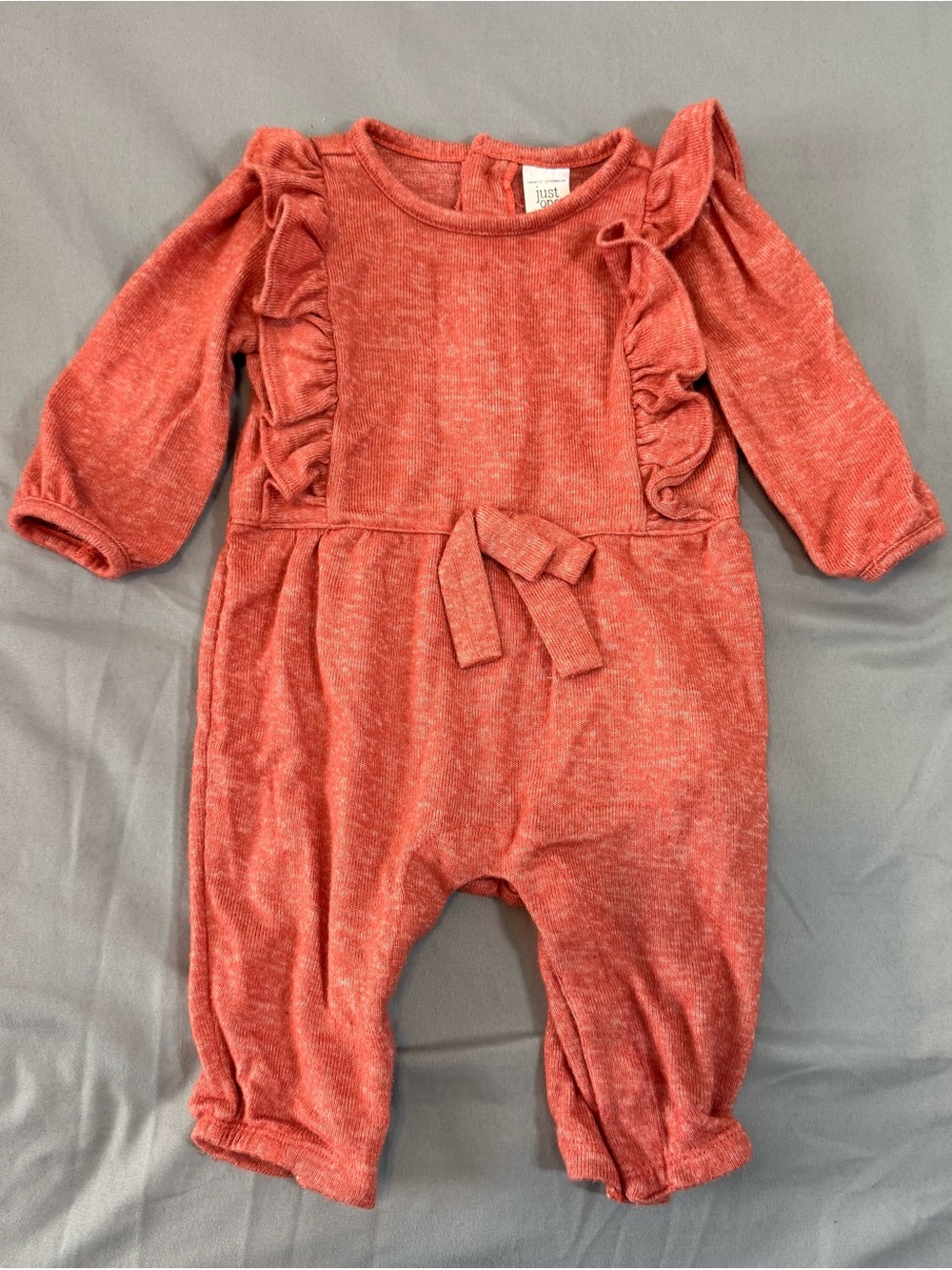 Carter's Coral Ruffle Front Bow One-Piece 3M
